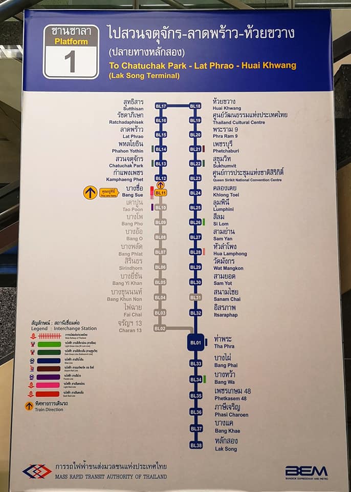 แผนที่การเดินทางรถไฟฟ้าใต้ดิน MRT สายสีน้ำเงิน ต้นทางบางซื่อ ปลางทางหลักสอง